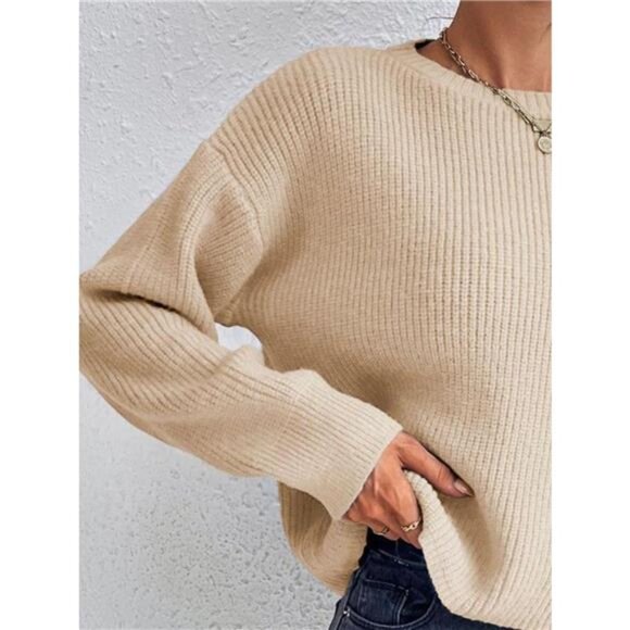 Ribbed Knit Dropped Shoulder Sweater - Picture 7 of 15